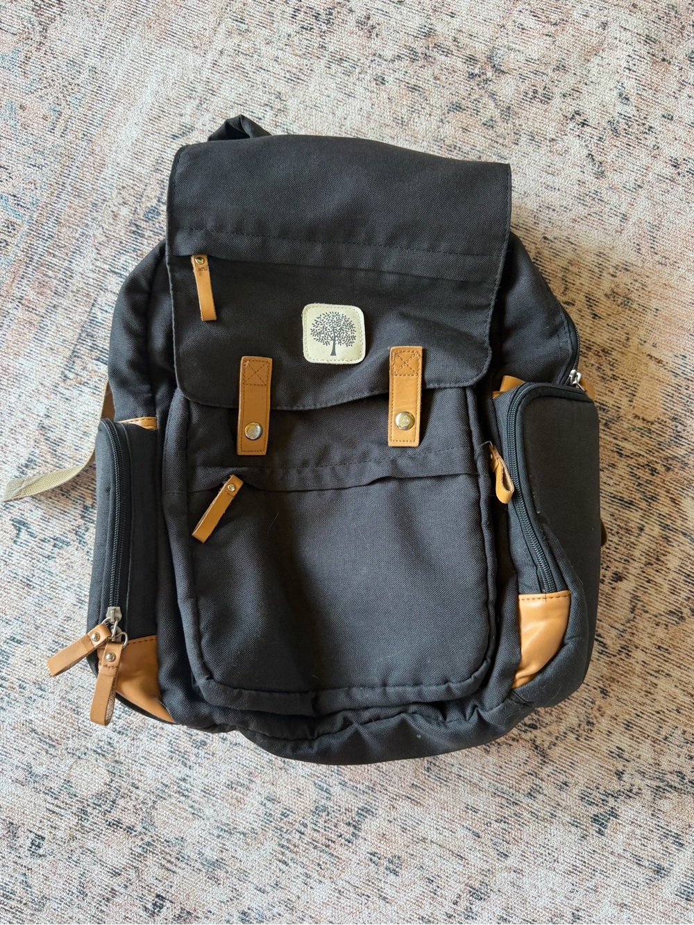 Parker Baby Co Large Diaper Backpack with Tan Accents - Casual Everyday Pac